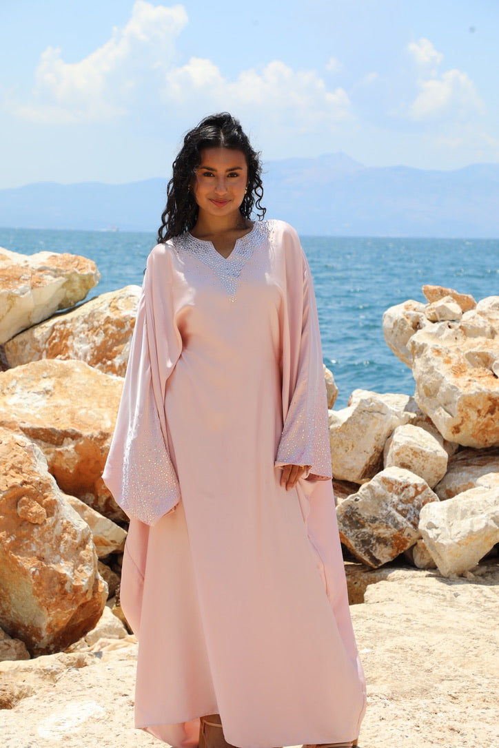 Baby pink butterfly abaya