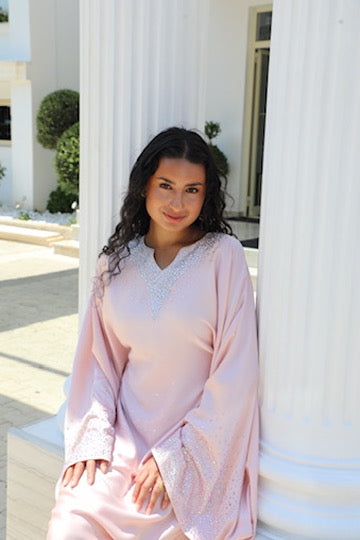 Baby pink butterfly abaya