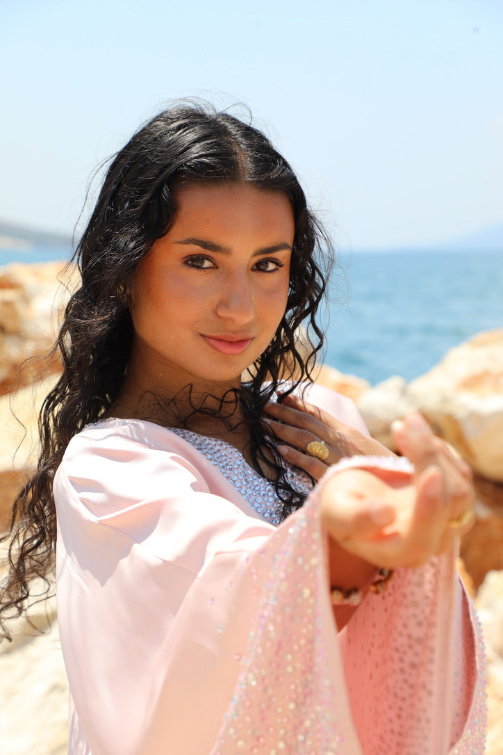 Baby pink butterfly abaya