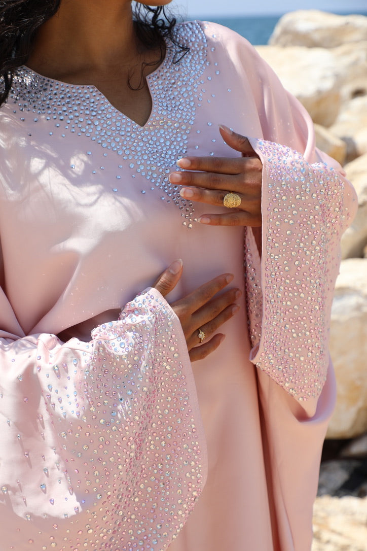Baby pink butterfly abaya