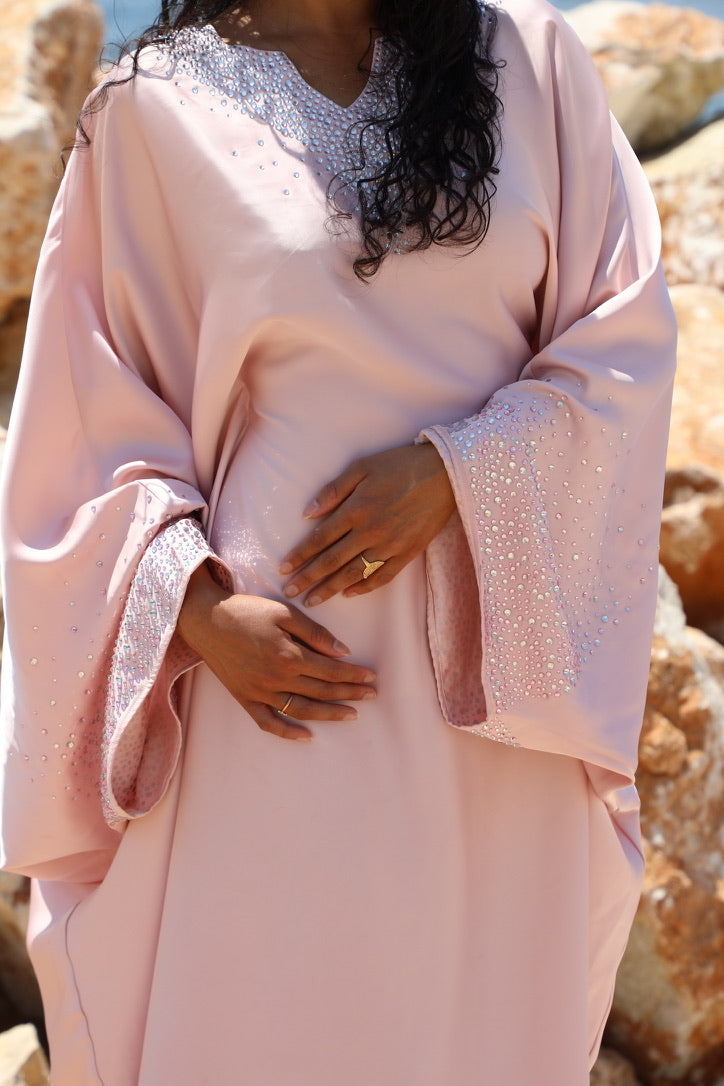 Baby pink butterfly abaya